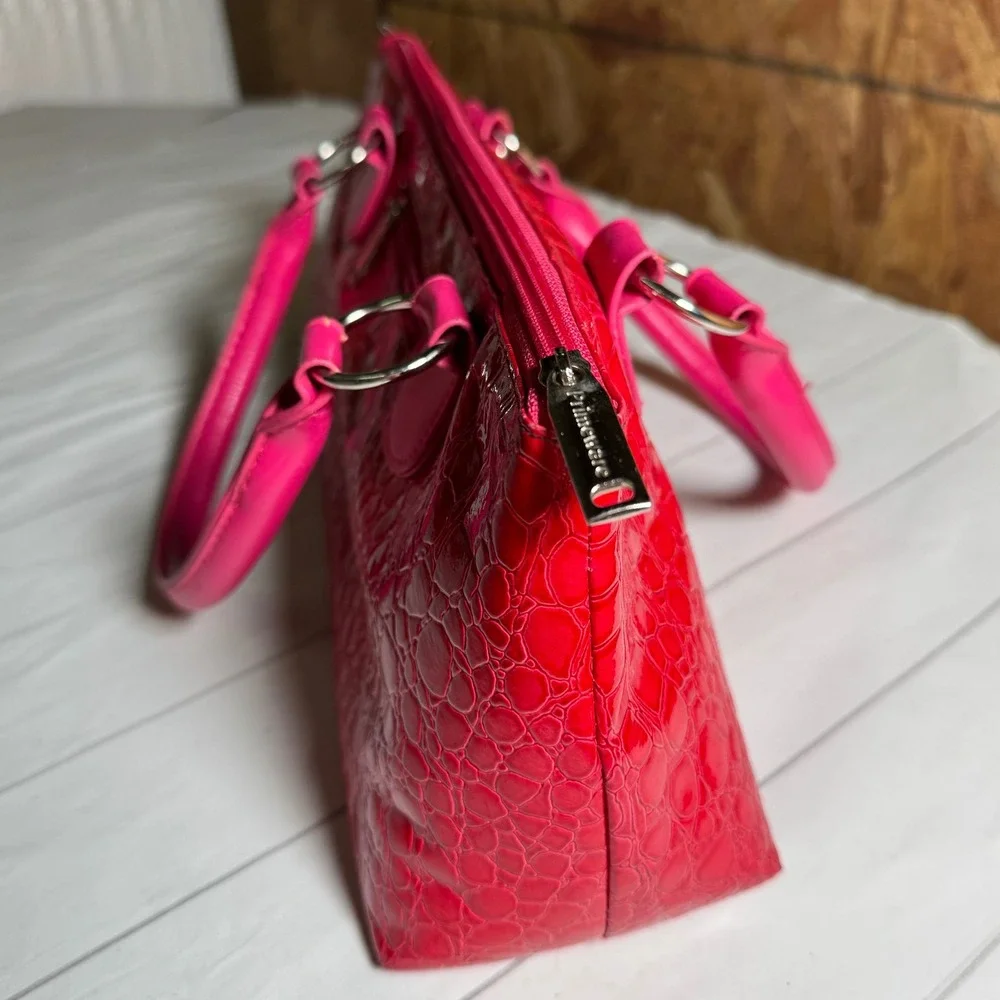 Primeware Insulated Wine Clutch Hot Pink Faux Leather Crocodile Party‎ Tote Bag